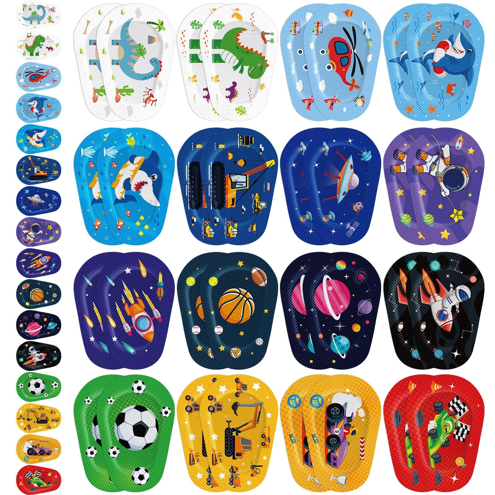 Adhesive Eye Patches for Kids, 48 Pcs Adhesive Eye Patches for Kids Boys 16 Styles Eye Patches Latex Free Eye Pad Bulk Light Blocking Fun Cute Boys Designs Cotton Adhesive Bandages for Boys Toddler