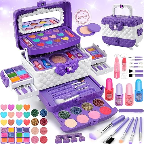 Kit de maquillaje para niñas, 54 piezas, lavable, kit de maquillaje para niñas, kit de maquillaje real para niñas pequeñas, regalo de cumpleaños,