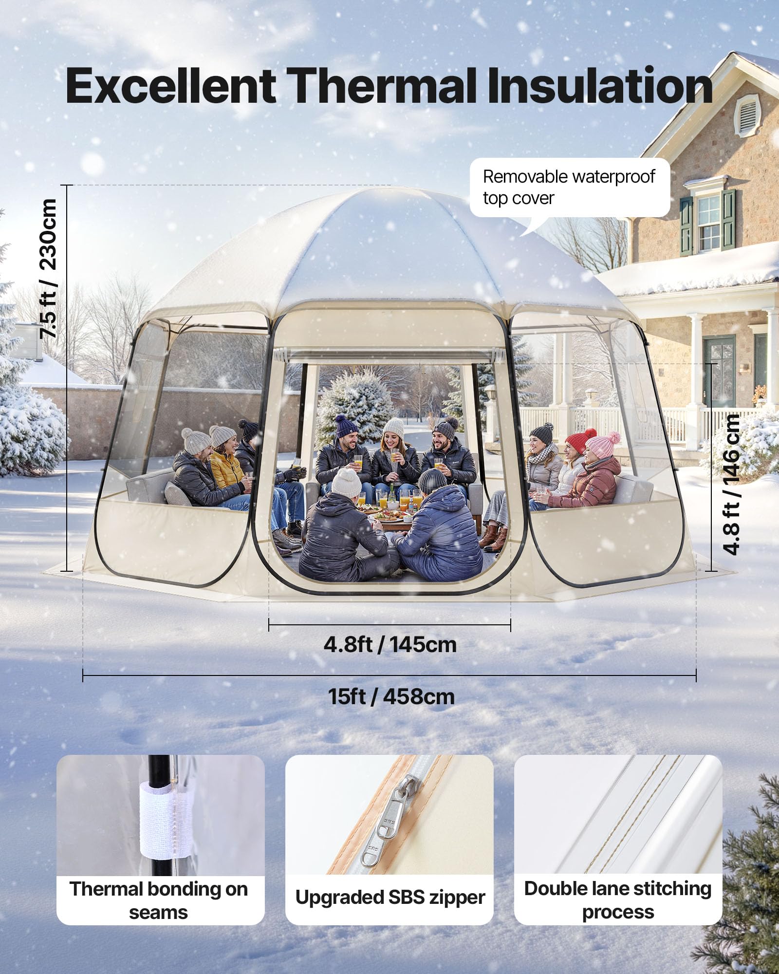 VEVOR Tente Bulle Pop-up, Tente Igloo Dôme de Jardin, Abri de Camping d'Extérieur Transparent avec Fenêtres, Imperméable et Résistante aux UV, Vue Panoramique à 540°