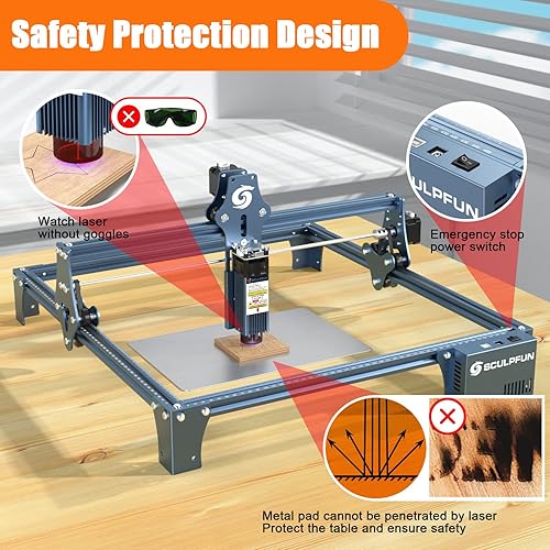 Miniatura 3 de SCULPFUN Grabador láser S9 con bomba de asistencia de aire, cortador láser CNC de alta precisión de 5 W y máquina grabadora, asistencia de aire