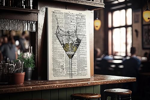 Miniatura 2 de Martini Cup - Lienzo decorativo de diccionario retro para pared, letreros enmarcados para bar, club, salón, cocina, decoración de pared del hogar,