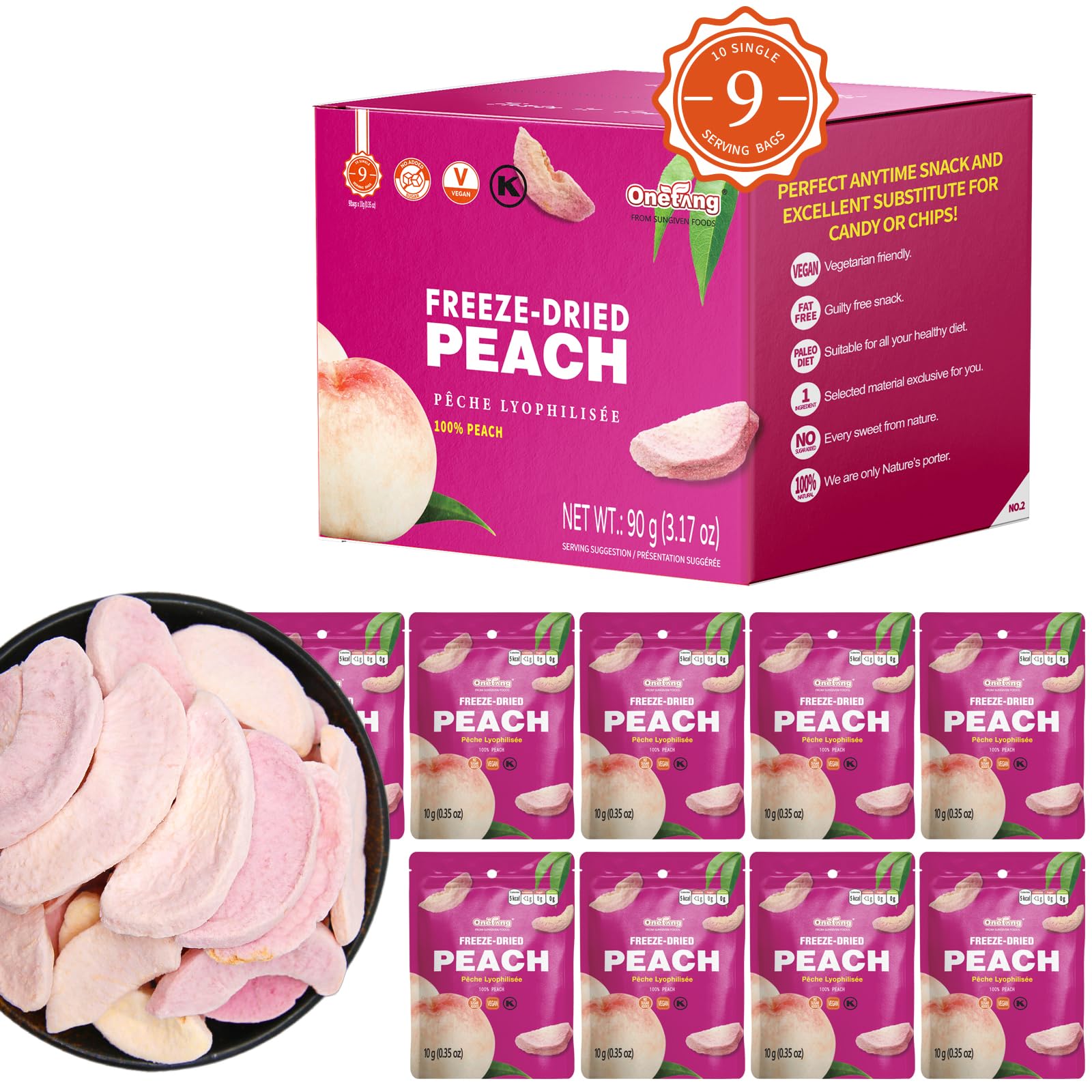 Amazon.com: ONETANG Freeze-Dried Fruit Peach Chips, 9 Pack Single