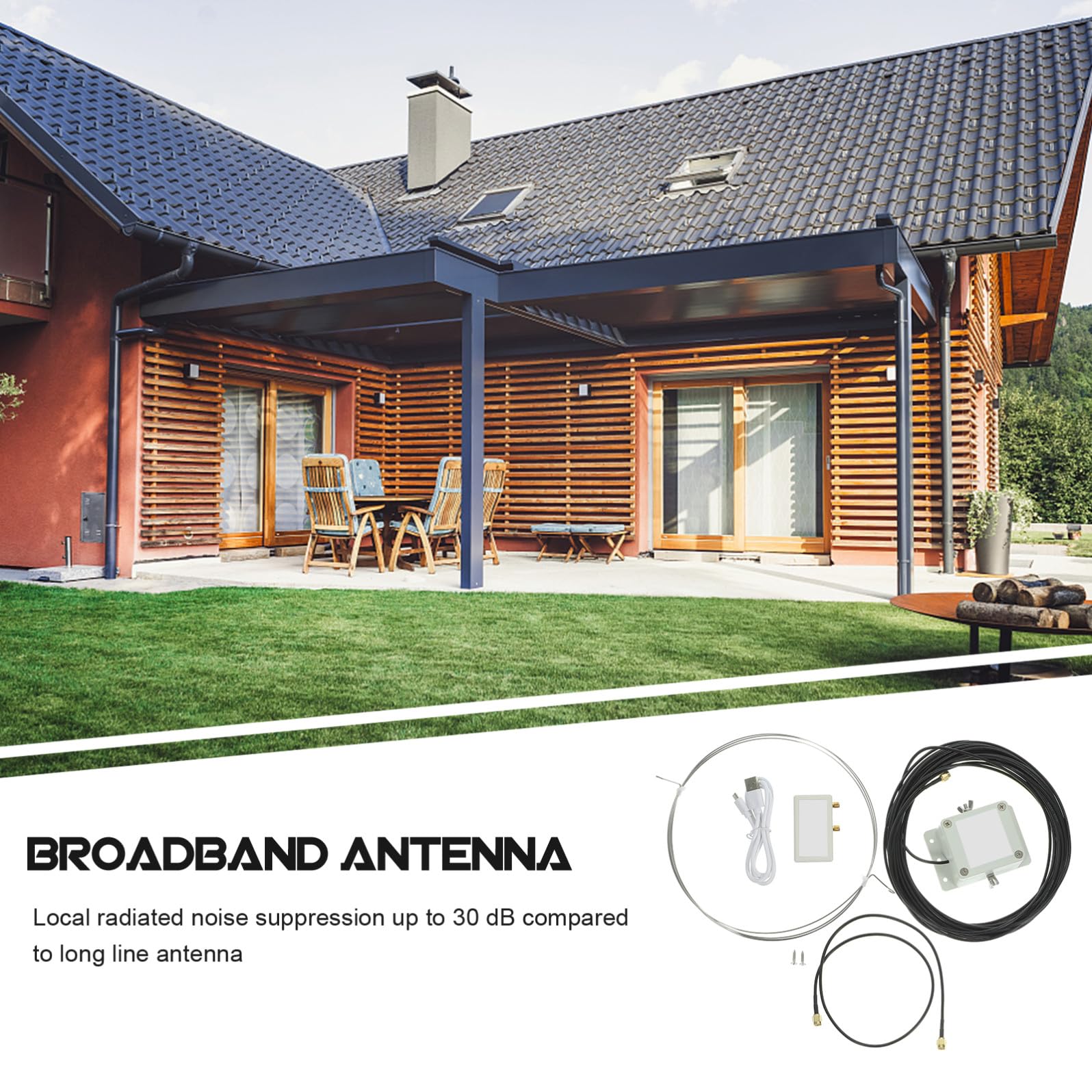 VILLCASE Antenne Active à Ondes Moyennes Et Courtes, Antenne Annulaire en Acier Inoxydable, Alimentation USB, Installation Balcon Et Toit, Usage Radio Et TV, Suppression Bruit Locale