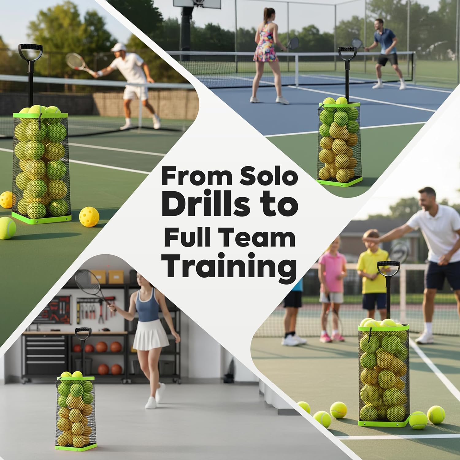 Rolling Tennis Ball Hopper & Picker Basket with Wheels, Holds 50+ Tennis Balls or 40+ Pickleballs, Lightweight Retriever Collector, Durable Easy Pick Up Ball Collector with Paddle Bag, Upgraded