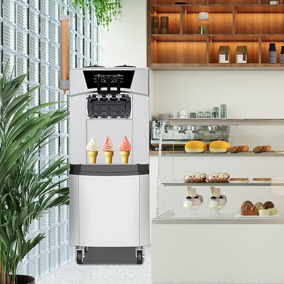 Commercial Soft Serve Ice Cream Maker Machine 2200W - 5.8 to 8 Gal/Hr High Output with LCD Display & Auto Clean Function, Pre-Cooling System for Restaurants, Snack Shops, Cafes
