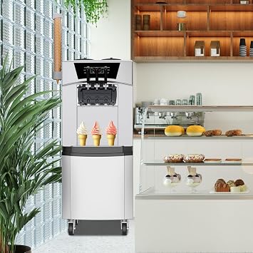Commercial Soft Serve Ice Cream Maker Machine 2200W - 5.8 to 8 Gal/Hr High Output with LCD Display & Auto Clean Function, Pre-Cooling System for Restaurants, Snack Shops, Cafes