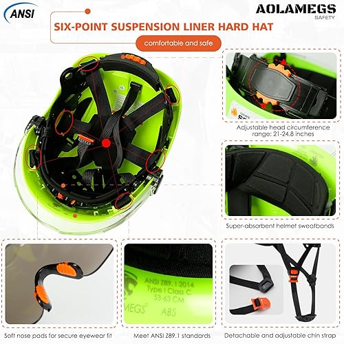 Miniatura 7 de Cascos De Construccion - Casco de construcción con visera doble aprobado por la OSHA - Casco duro ventilado con visera transparente y tintada, casco