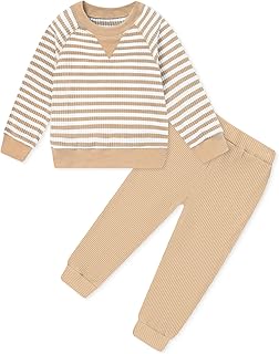 Toddler Boys Girls Fall Clothes 2Pcs Striped Sweatshirt Pullover Tops with Pants Unisex Baby Outfit Set 1-5 Years