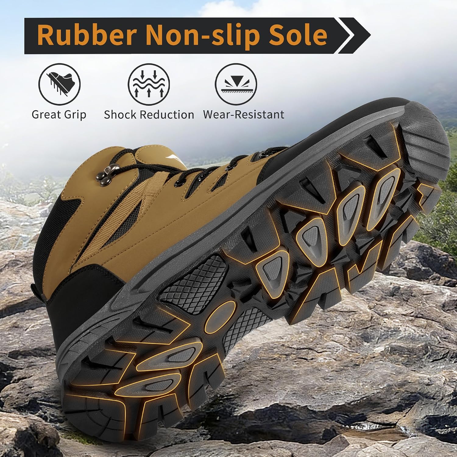 HARENCE Men's Waterproof Hiking Boots: Lightweight Non-Slip Mid Ankle Outdoor Shoes - All Day Comfort for Trekking & Trail Walking