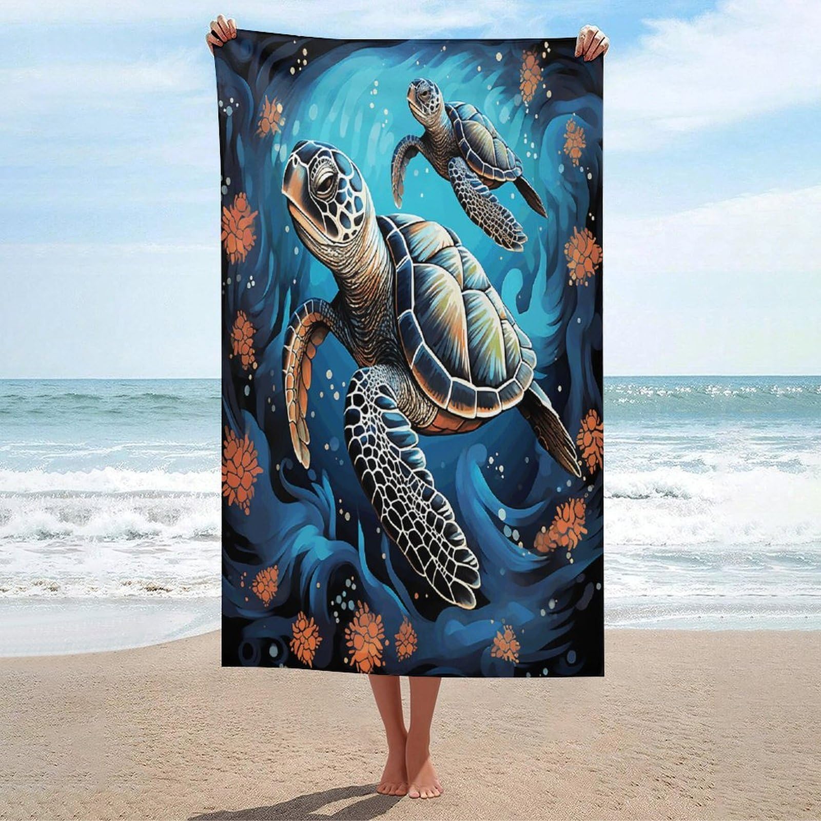 Adfgyerh Unisex Style Sea Turtle Boho Bath Towels Beach Towel Lightweight Quick Dry, Bath Towel For Travel Sports Pool Swimming Bath Camping Yoga Adults130x80cm