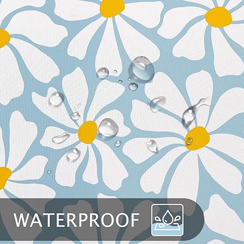 Miniatura 68 de Cortina de ducha floral de margaritas azules, cortina de ducha bohemia con flores de primavera para baño femenino, juego de cortina de ducha moderna