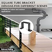 Vista 6 de 3 Pcs 2"x2" Square Tube Strap Clamp U shaped Steel bracket Square Pipe Clamp with Black Powder Coated Wood Deck Fence Post Tie Square Tube