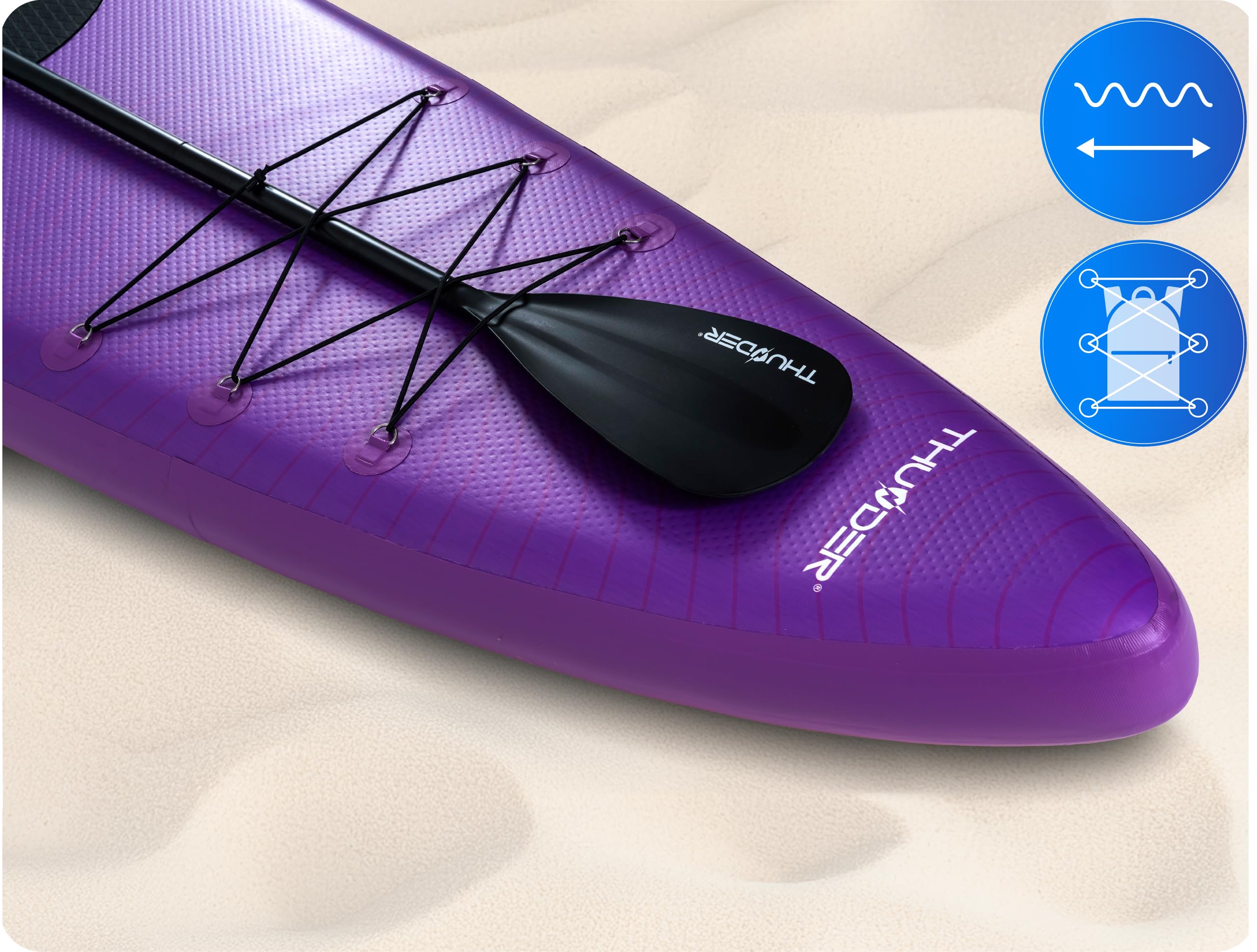 THUNDER Tabla de Sup Inflable 365 cm con Asiento de Kayak – Set de Stand Up Paddle con Bomba, Remo y Mochila – Touring Sup para Adultos y Principiantes hasta 150 kg