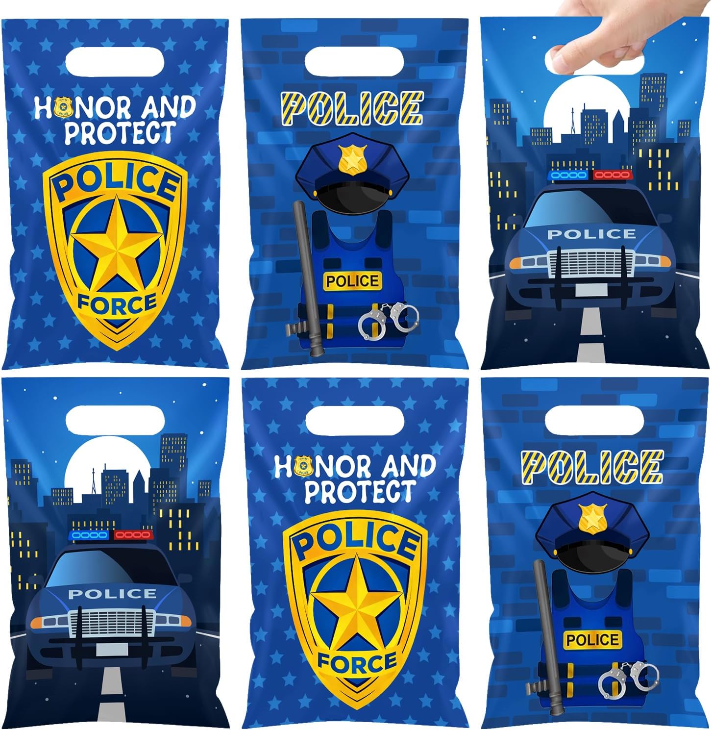 60 PCS Police Party Favors Bags Police Car Plastic Waterproof Goodie Bags Police Officer Treat Candy Gift Bags for Police Birthday Party Decorations Supplies
