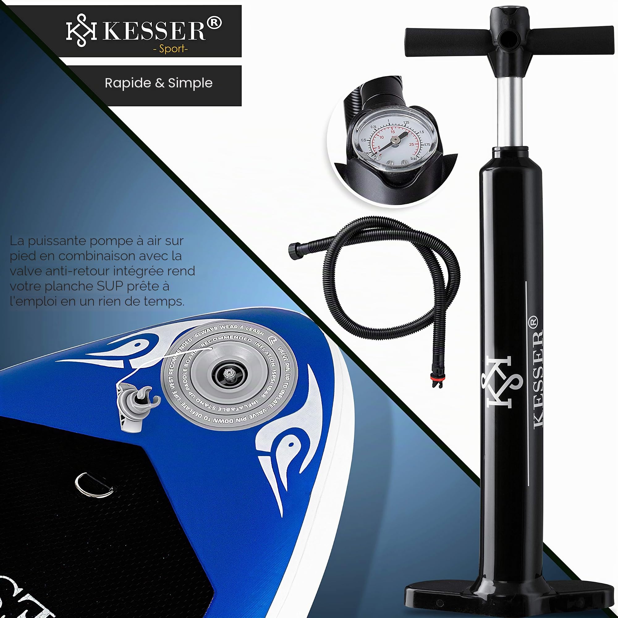 KESSER® Set Sup Board Gonflable Stand Up Paddle Board Premium Surfboard Sports Aquatiques | 6 Pouces d'épaisseur | Accessoires complets | 130kg