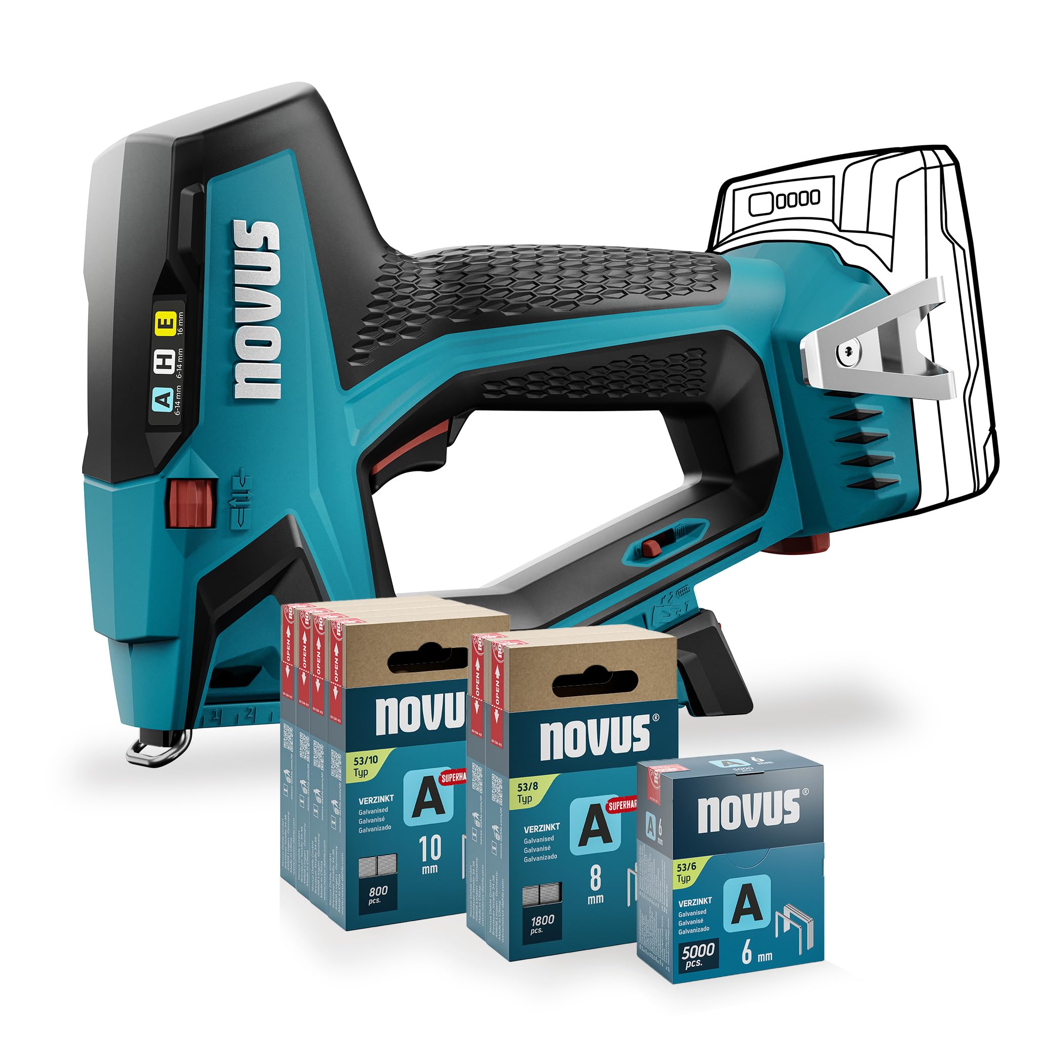 Novus J-550 Battery-Powered Stapler, 6-14mm Staples, 18V-Compatible