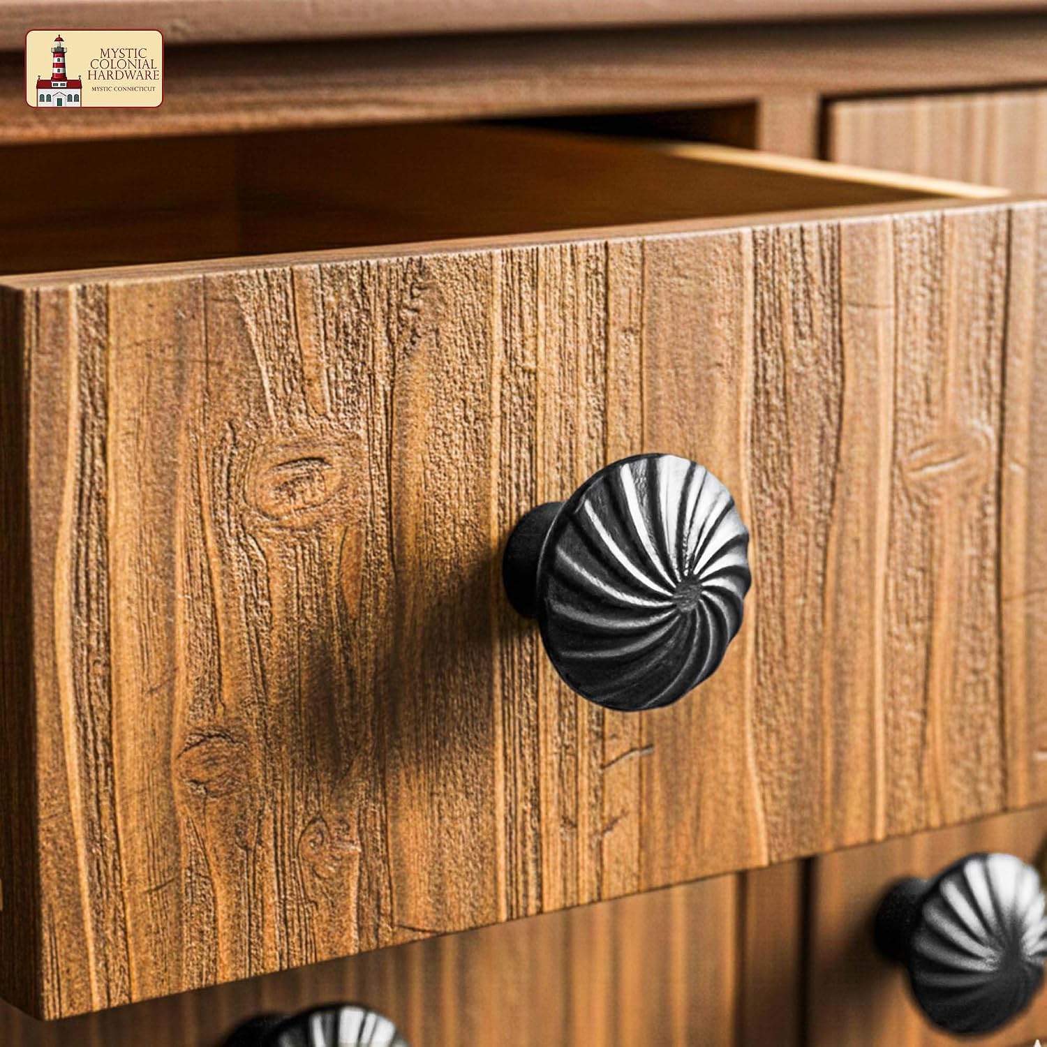Mystic Colonial Cast Iron Cabinet Knobs – Pack of 4 Antique Handforged Drawer Pulls for Dressers, Closets & Kitchen Cabinets – Vintage Black Iron Knobs, 4 cm Each