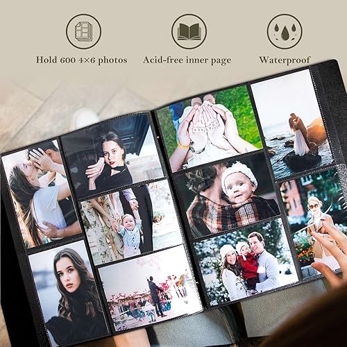 Miniatura 4 de Lanpn Álbum de fotos de 4 x 6 pulgadas, 600 bolsillos, cubierta de lino, álbumes de imágenes grandes con capacidad para 600 fotos horizontales y