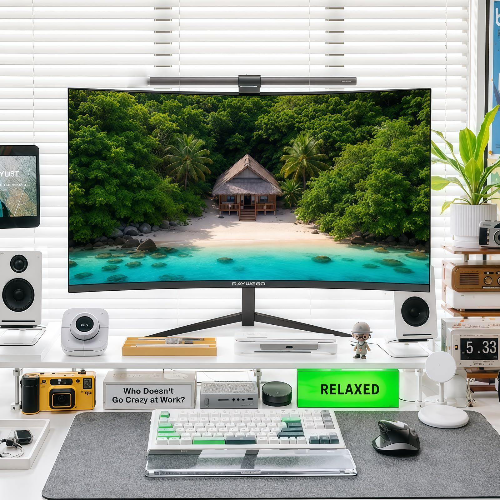 Raywego Monitor curvo da 27", 100 Hz, FHD 1080p, HDR, 99% sRGB, 1800R, compatibile VESA, per tablet, desktop, cornici strette su tre lati, filtro luce