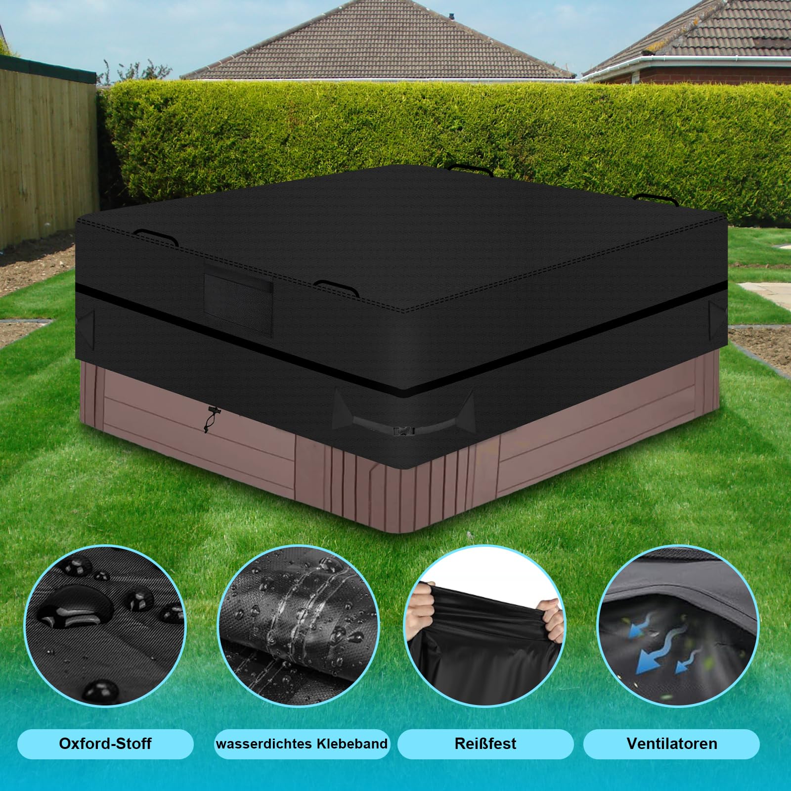 Housse De Protection Pour Spa/jacuzzi Extérieur - Tissu Oxford 600D, Imperméable, Coupe-vent, UV, Noire