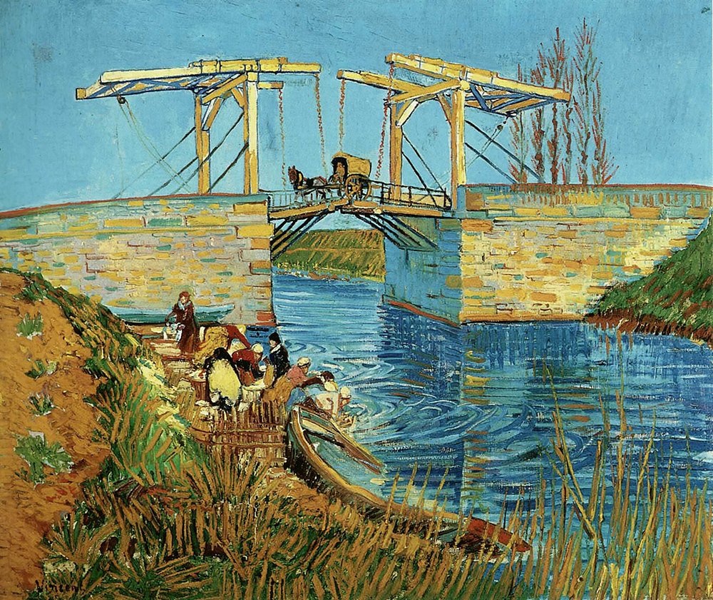 Cuadro El puente de Langlois de Van Gogh para decorar salones pequeños con marco negro