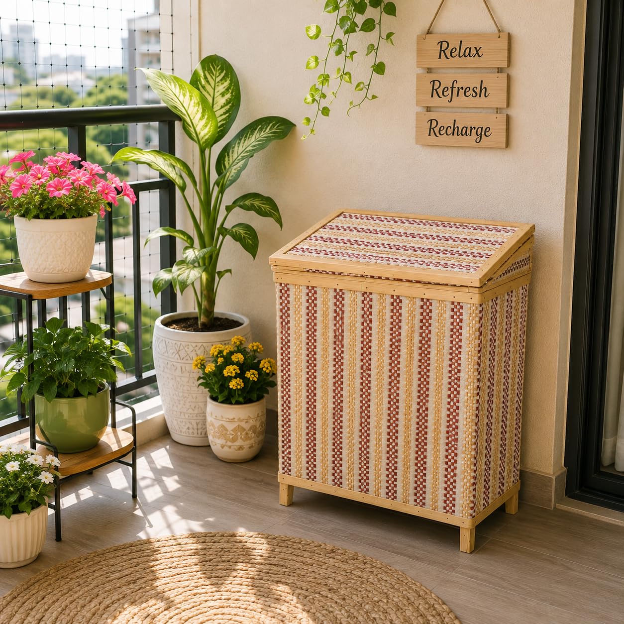 SUNBIRD Rectangular Storage Basket with Lid, Wicker Basket, Decorative Storage Box, Home Organizer, Laundry Hamper, Toy Box, Kitchen Storage, Large Natural (One Box)-image-6