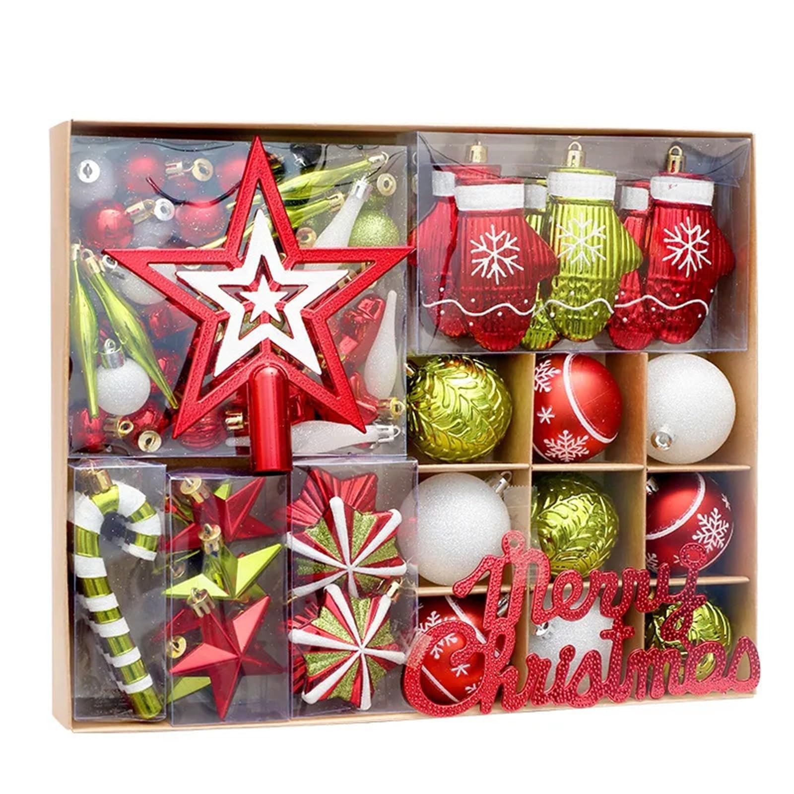 Christbaumkugel-Set, bemalt, Sterne, Ornamente, Heimdekoration, Anhänger, 70 Stück