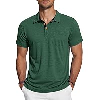TARAINYA Polo Uomo Cotone Maniche Corte con Tasca Polo Shirt Estivo Verde 3XL
