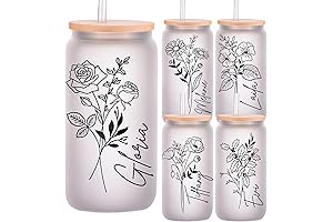 Personalized Birth Flower Tumbler with Lid and Straw