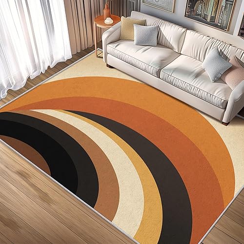 Miniatura 2 de Alfombras retro con arco para dormitorio, alfombras modernas lavables de mediados de siglo para sala de estar, 5 x 5 pies, diseño abstracto de MCM y