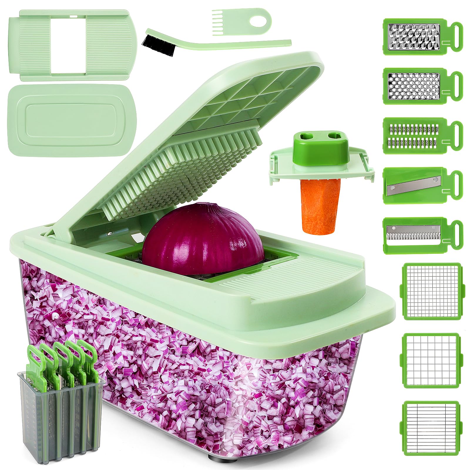 Vegetable Chopper with 8 Blades - Onion Chopper 16-in-1 with Container, Kitchen Vegetable Spiralizer Kitchen Gadgets - Hom...