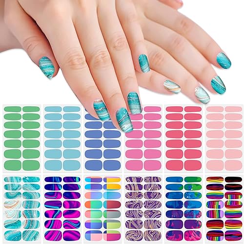 SILPECWEE Envolturas de uñas para mujer, calcomanías autoadhesivas de esmalte de uñas, colores sólidos, tiras de esmalte de uñas, calcomanías de