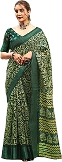 SIRIL Women's Cotton Blend Printed Zari Stripe Border Saree With Unstitched Blouse Piece Price In India