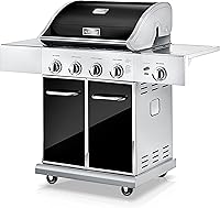 NutriChef NCGRIL2.5 5-Burner Propane Gas Grill - 52,000 BTU Stainless Steel, Electronic Ignition, Cast Iron Grates, 443 Sq In Cooking Area