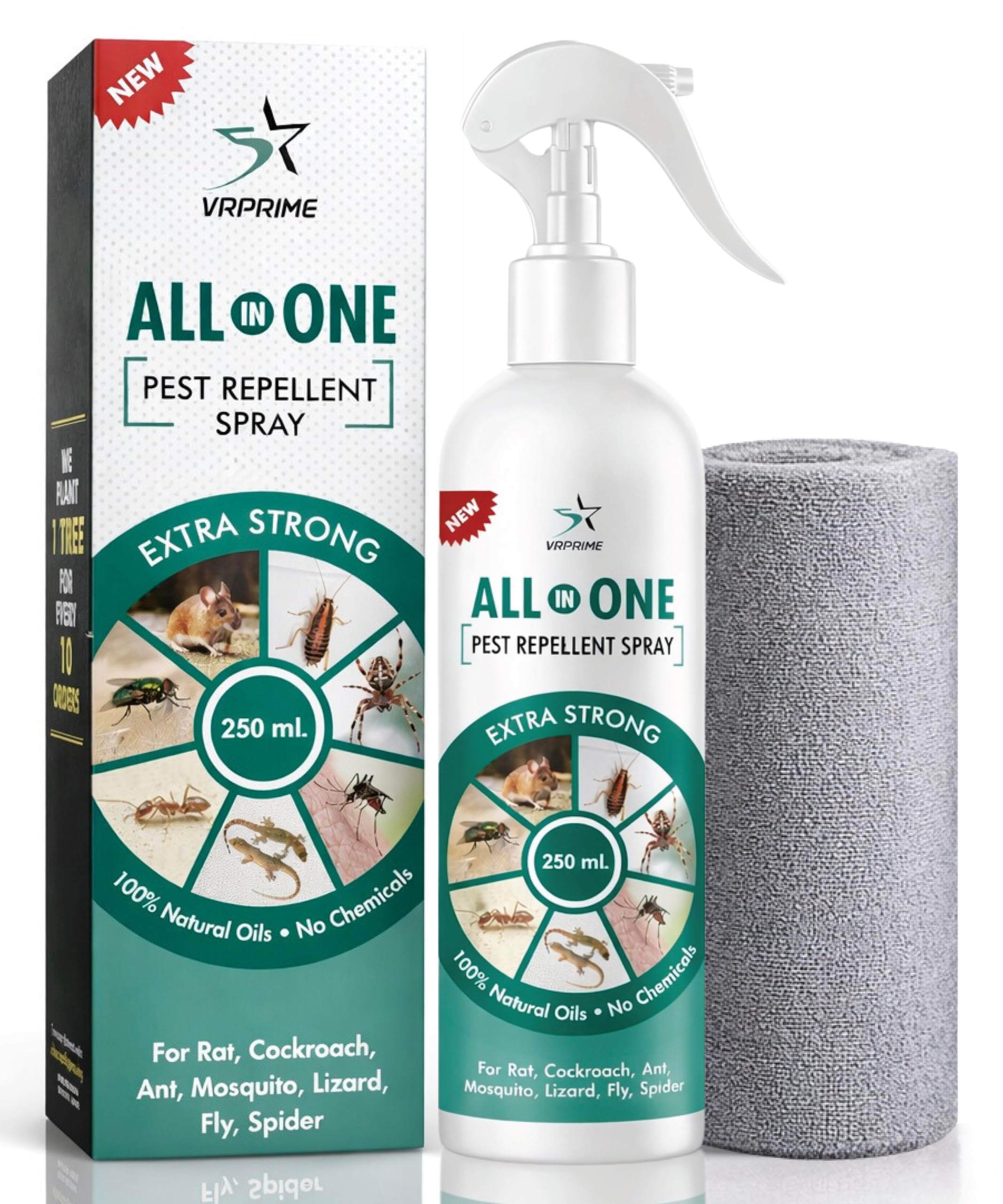 VRPRIME Pest Repellent Control for Home | Ant, Cockroach, Rat, Lizard, BedBugs, Spider | 100% Natural No Kill Just Repel Easy to Use Non Toxic (250ML) (Pack of 1 with Microfiber)-image-4
