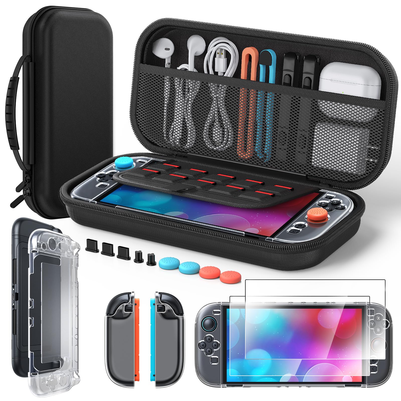 Étui de Transport Portable pour Nintendo Switch 2 D S - Avec 2 Protège-Écrans HD [7,9 Pouces], Coquille de Cristal, Kit Anti-Poussière et 4 Embouts pour Joysticks (Lot d'Accessoires)