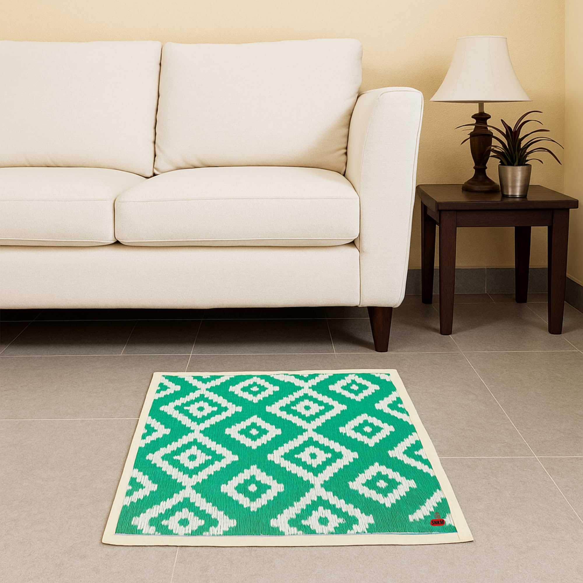 SNKM™ - Plastic Floor Aasan Mat for Eating Meal or Casual Seating | Ideal Home Use | Lightweight, Braided Design, Cloth Stitching Border, Folding and Rolling (61x61cm, Green, Pack of 1)-image-29