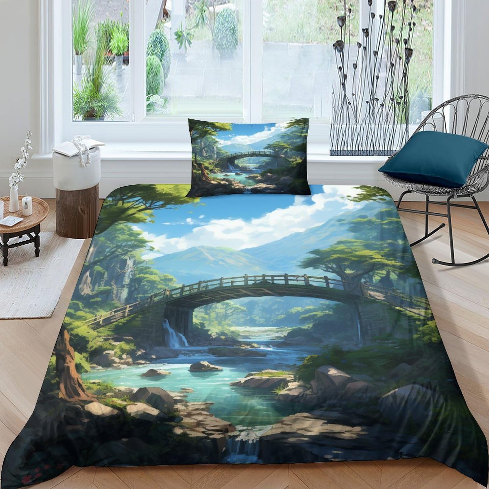 Ensemble de literie imprimé paysage pour une chambre d'adolescent accueillante et moderne