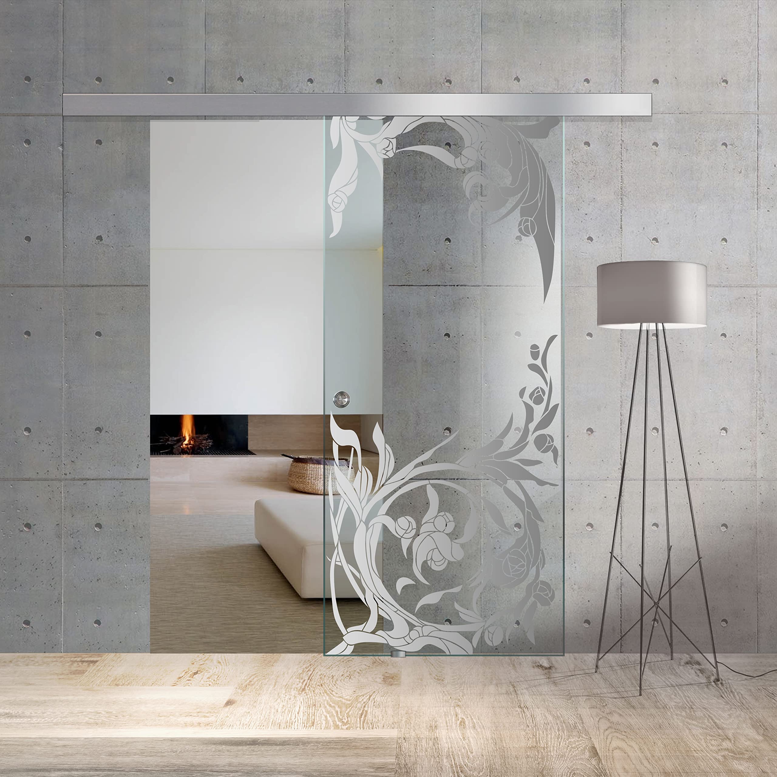 BOSS Porta Scorrevole in vetro modello TOSCANA 95x215 cm (60/85/95 cm) 8 mm, vetro Trasparente, Nano rivestito incolore, kit hardware complete (95x215 cm, DESTRA)