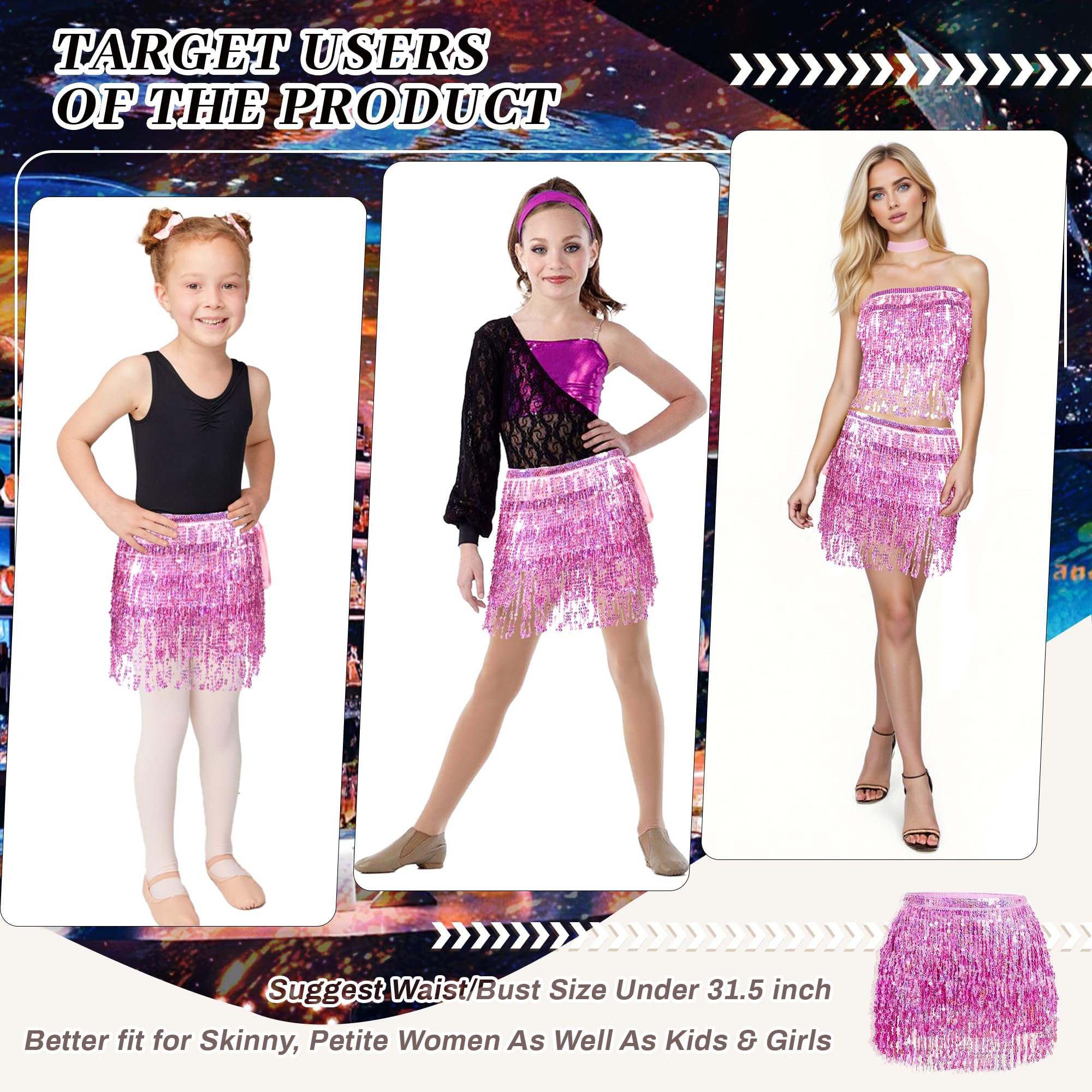 Baisdan 2 Pack Sequin Tassel Skirt for Women Girls, Sparkly Sequin Skirts Festival Outfit - Image 2