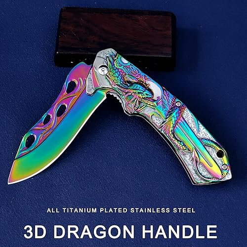 Miniatura 3 de Navaja de bolsillo para hombre, Cool Rainbow 3D DRAGON Cuchillo plegable de bolsillo con clip, gran regalo, cuchillo Edc para hombres, supervivencia
