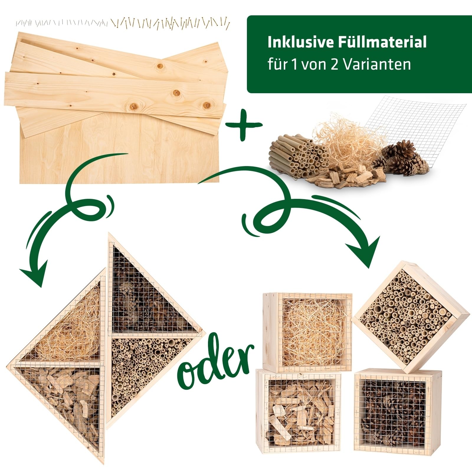 GARDIGO® Set di Costruzione Hotel Insetti Fai da Te | Casetta da Costruire | Made in Germany | Legno di Abete Rosso | Base e Materiali di Riempimento | Costruzione Bug Hotel