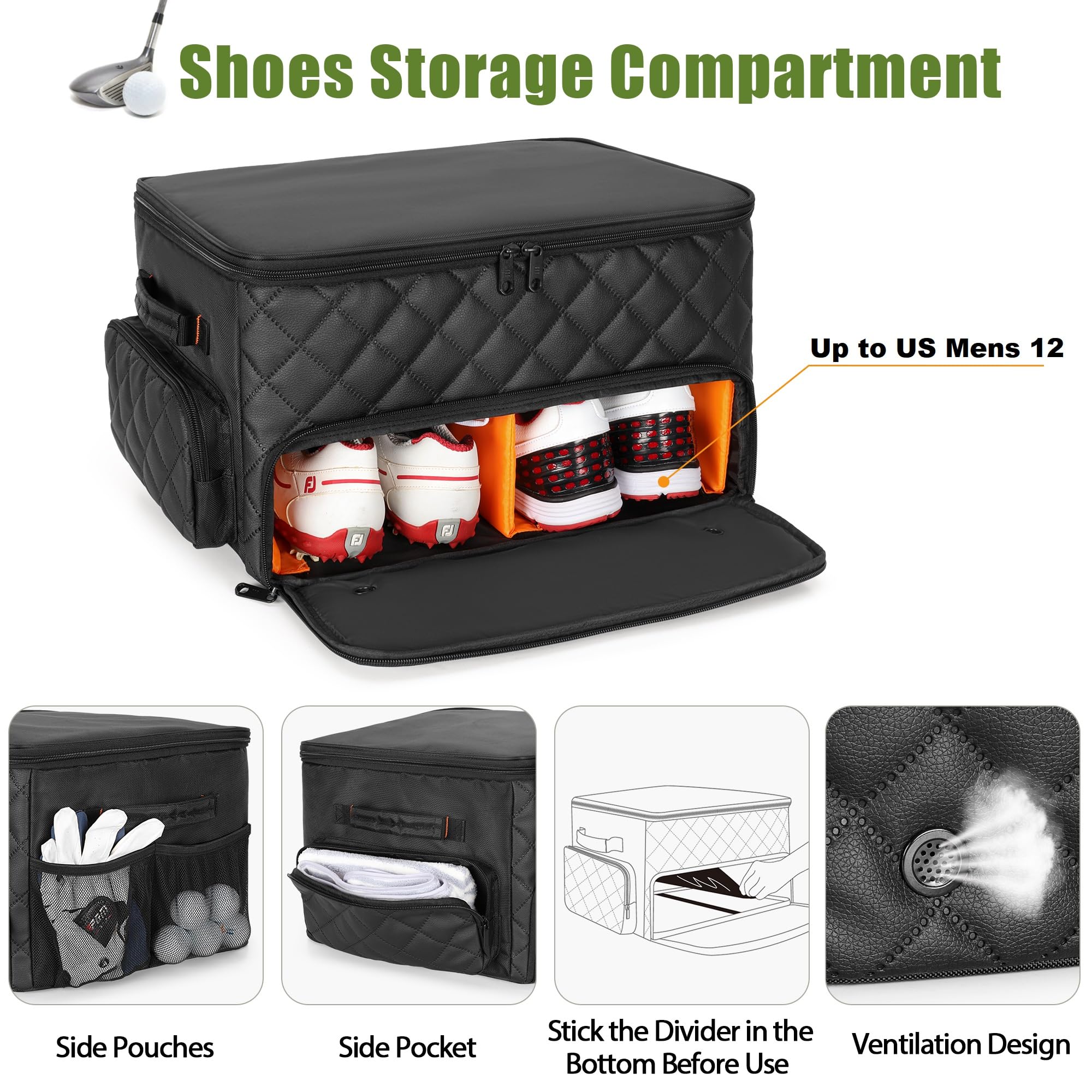 PGmoon Organizer per Bagagliaio da Golf a 2 Strati, Borsa per Riporre Auto da Golf con Scomparto Ventilato per 2 Aia di Scarpe, Armadietto per Auto da Golf per Palline, Vestiti, Tee, Guanti