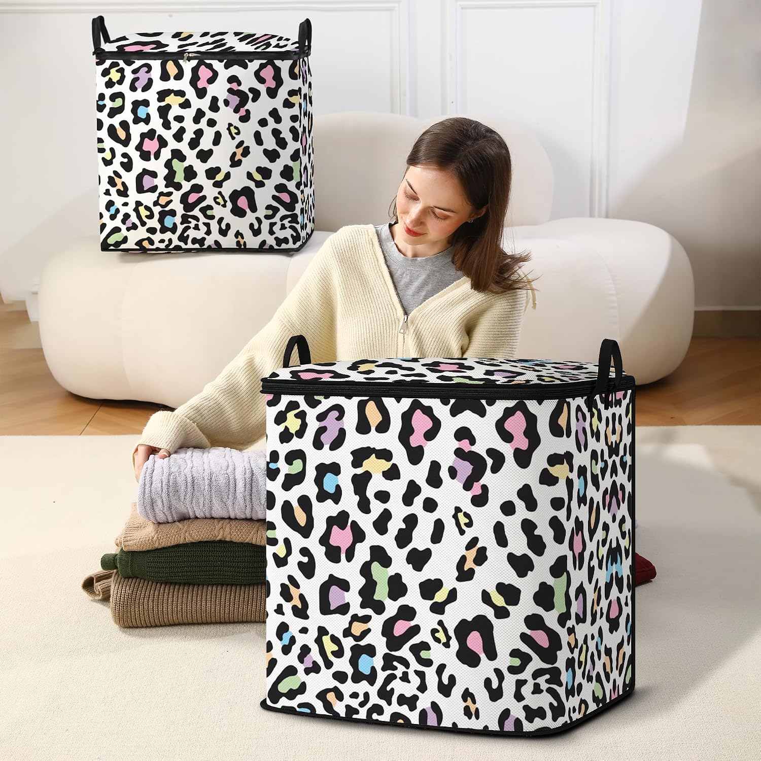 2pcs blanket storage bag for under bed,closet organizers 95L | clothing sweater sheet bedding comforter duvet quilt pillow toy storage bags with lids,dorm room essentials for containers
