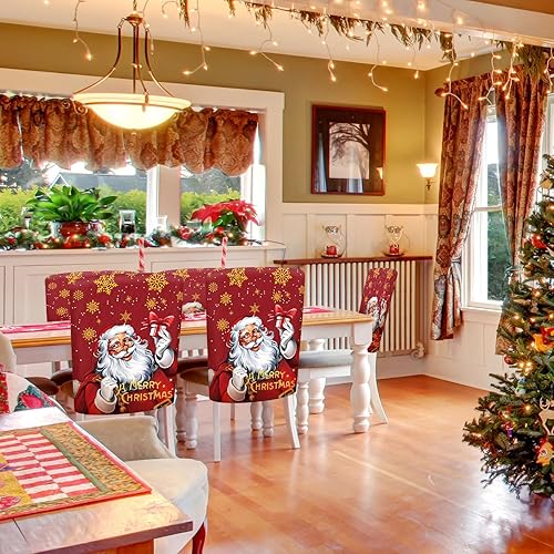 Vista 61 de 6 fundas para respaldo de silla de Navidad, fundas para sillas de Navidad, para comedor, cocina, hotel, boda, ceremonia, decoración de fiesta
