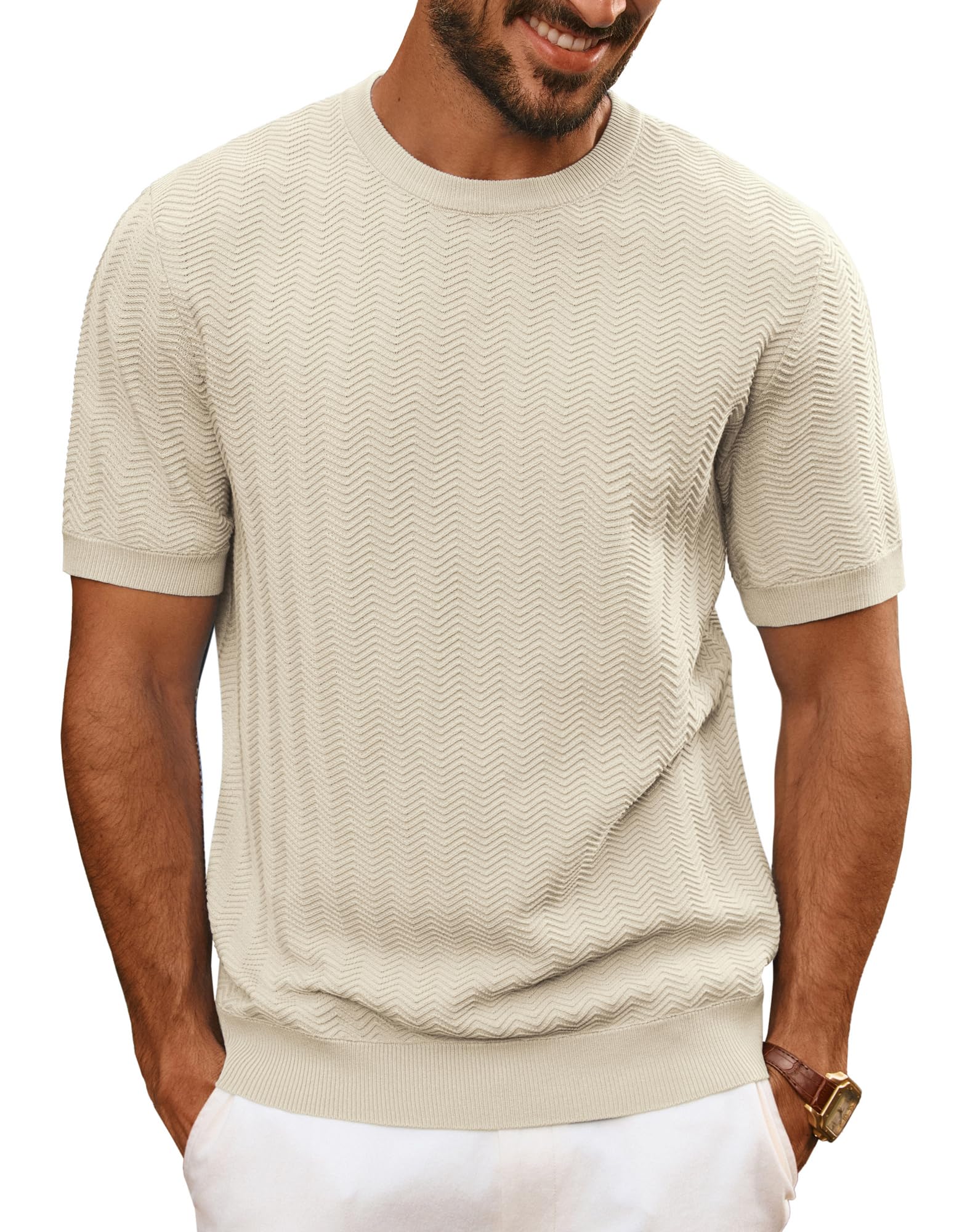 PJ PAUL JONES T-Shirts für Herren Kurzarm Rundhals Sommer Oberteile Casual Strick T-Shirt
