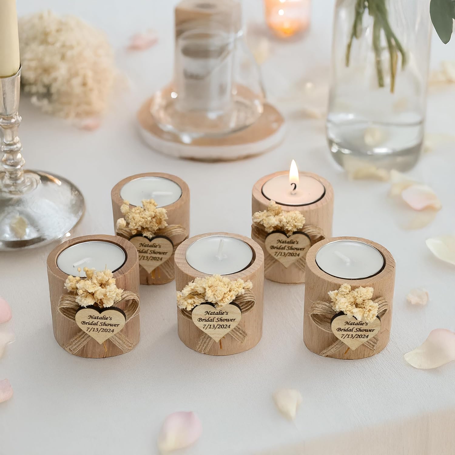 50 Pcs Handmade Personalized Cylinder Candle Holders – Elegant Wedding Favors, Bridal Shower Gifts, Funeral Memorials, & Tealight Candles for Guests