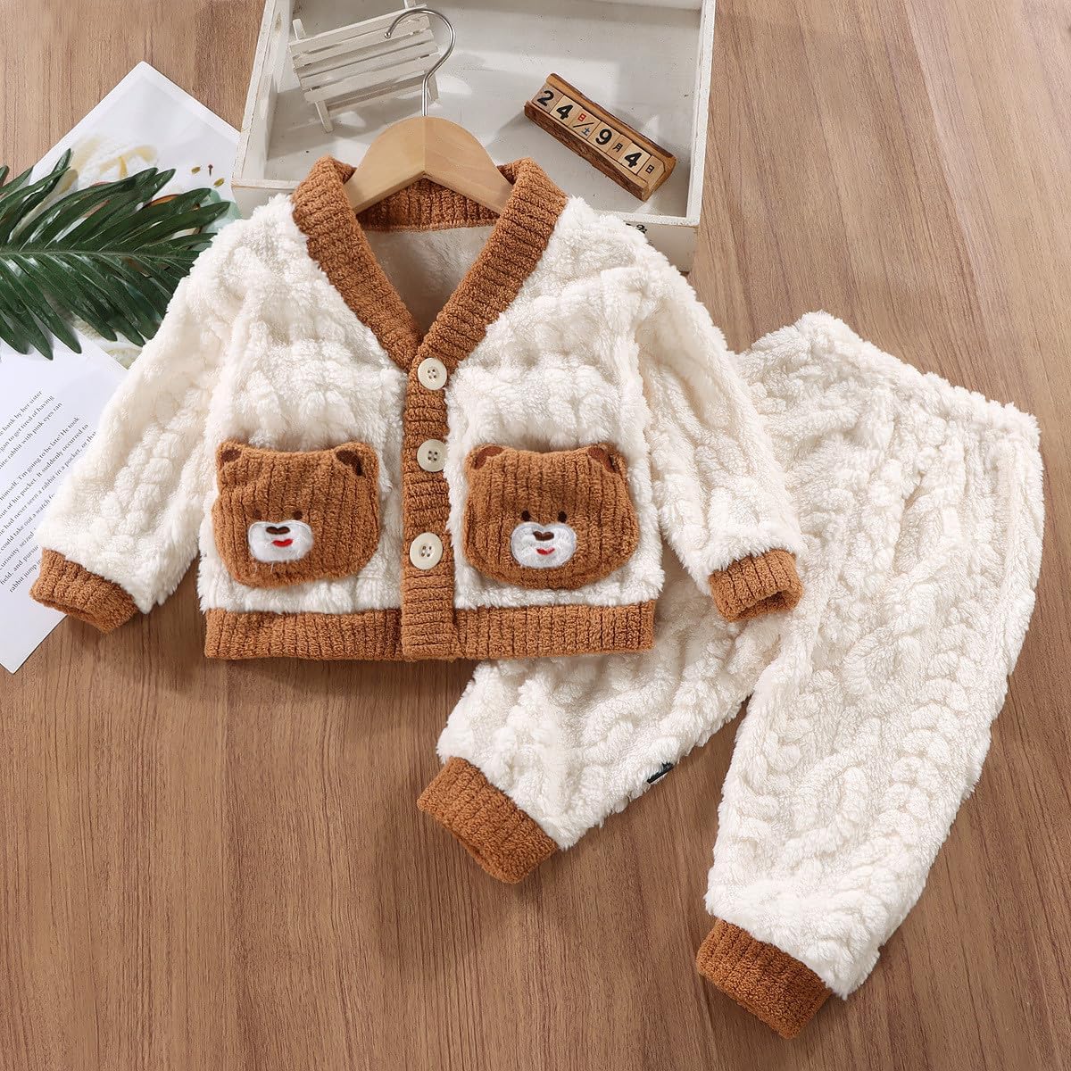 Toddler Girl Bear Fuzzy Fleece Casual Outfit 2 Piece Set
