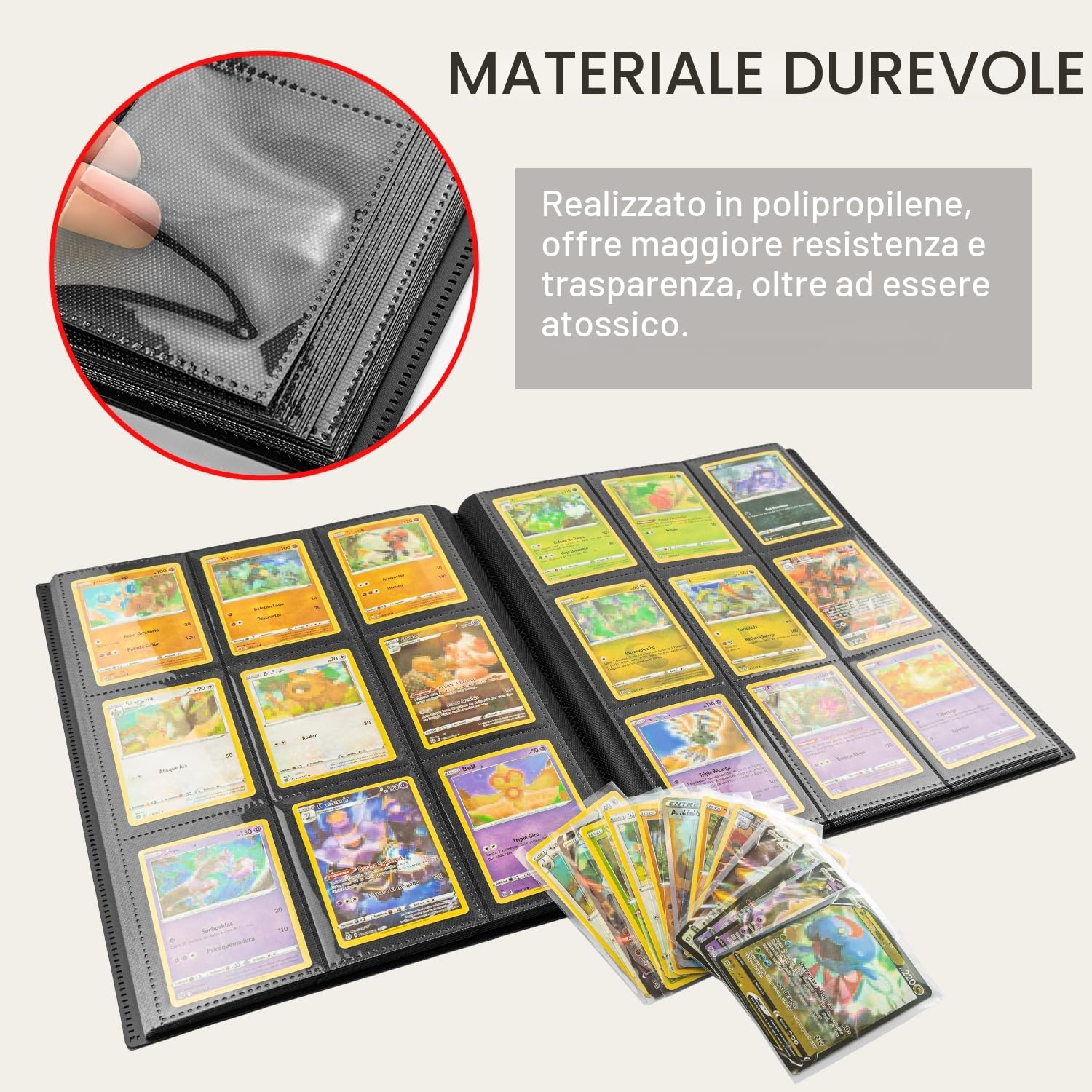 Raccoglitore Carte Collezionabili 540 Tasche e 600 Buste - Album Impermeabile con Inserimento Laterale Anticaduta per Proteggere e Organizzare Carte Pokemon, Yu Gi Oh, MTG, Lorcana