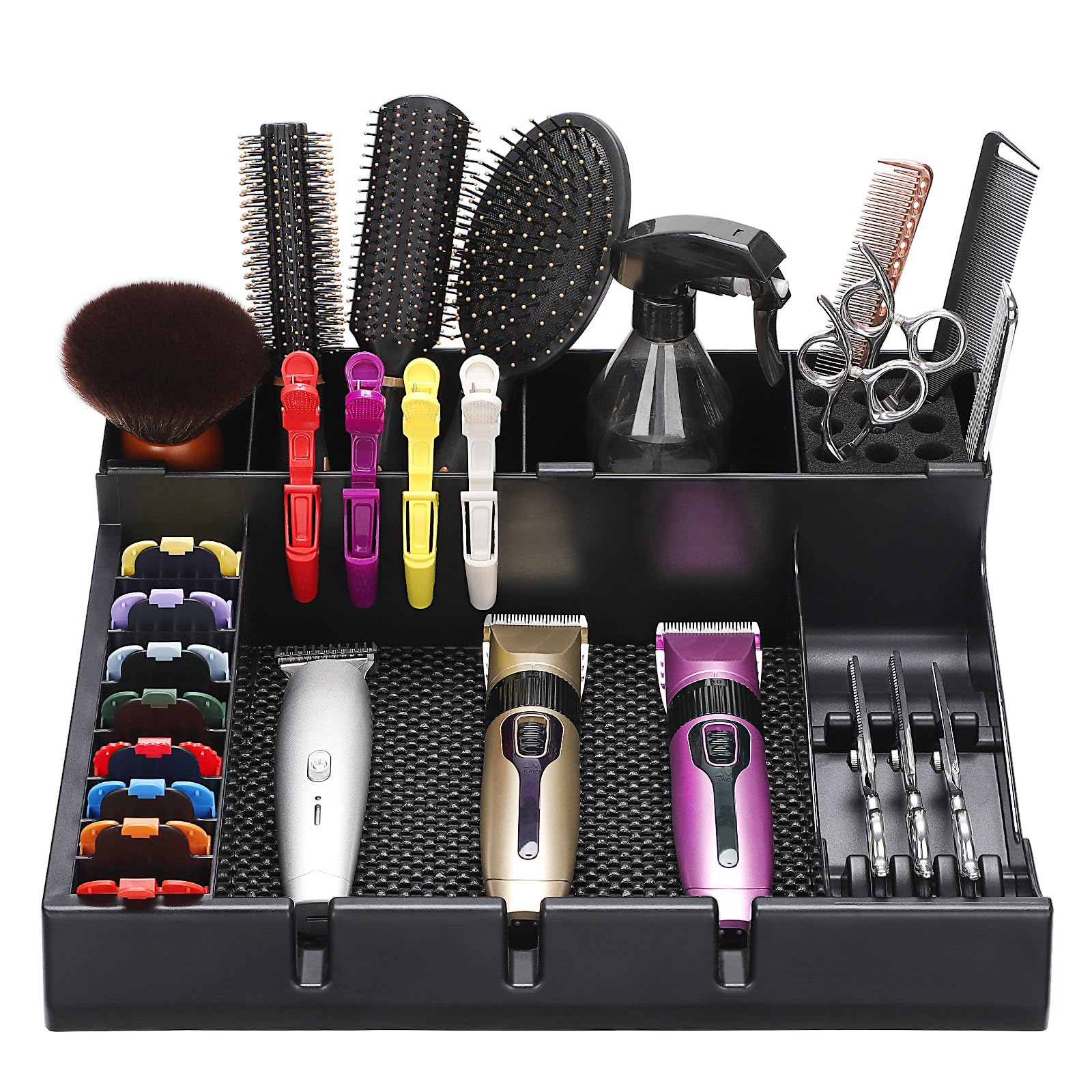 Large Barber Station Organizer for Corded Clippers & Guards, Barber Clipper Tray Anti-slip Hair Trimmer Holder, Multifunctional Detachable Hairdressing Tool Holder, Salon Haircut Supplies Storage Case-image-49